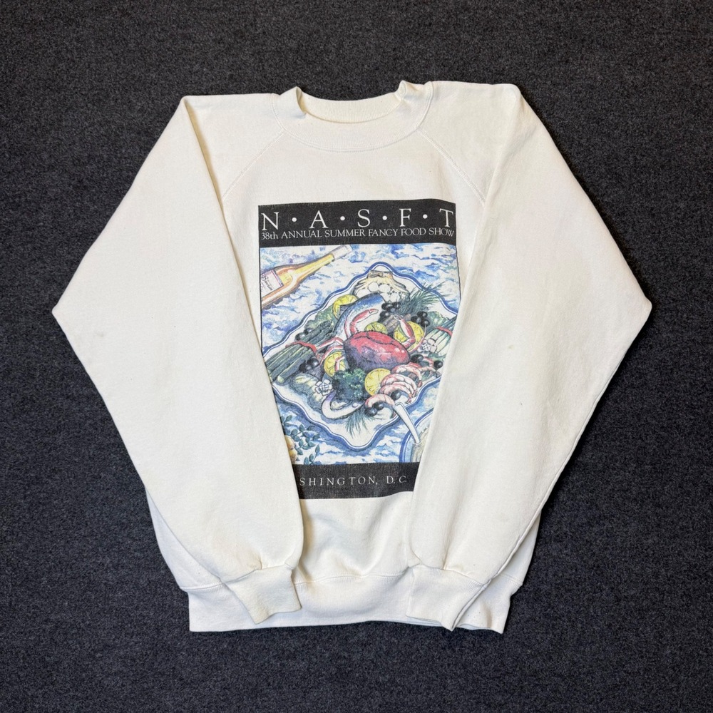 Vintage Sweatshirt Unisex XL White 1992 Fancy Food Show Graphic made in USA